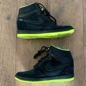 RARE Nike Sky Hi Dunk Wedge Sneakers W 8.5 Black/Neon Green